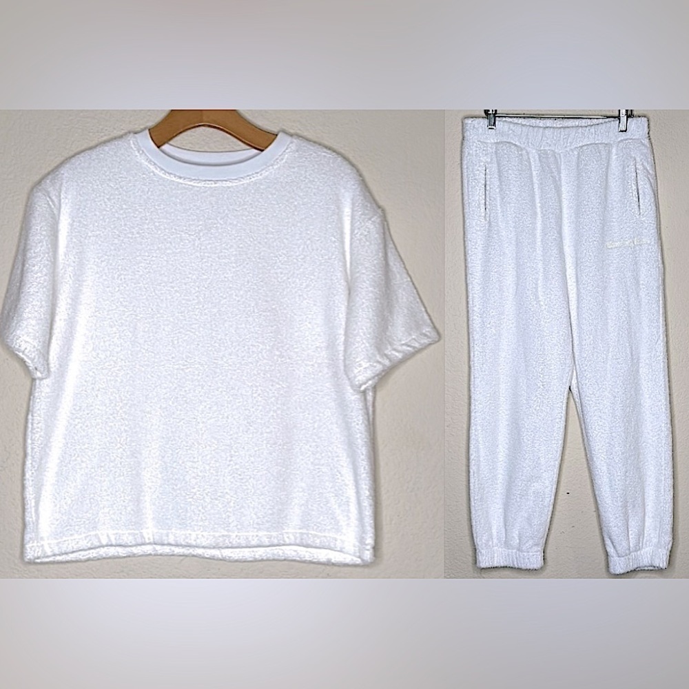 Morning News SET Embroidered Logo Terry Towel Short Sleeve Crewneck & Joggers M